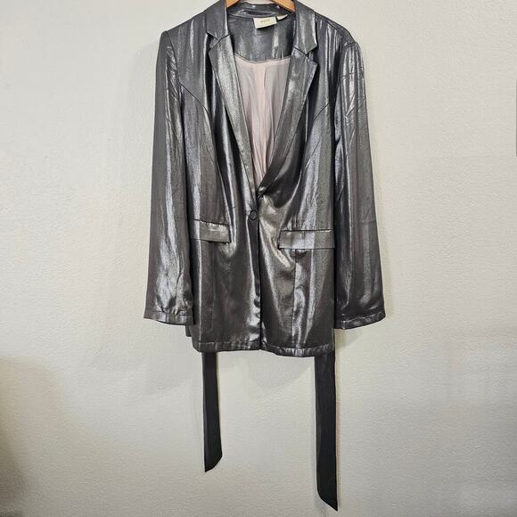 MAEVE ANTHRO Zada Metallic Blazer Silver Size 14 - Picture 2 of 13